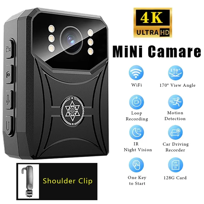 Mini-4K-HD-Kameras mit WIFi, 3000 mAh, digitaler Videorecorder mit IPS-Bildschirm, Nachtsicht, Polizei-Körperkamera, tragbarer Camcorder Image