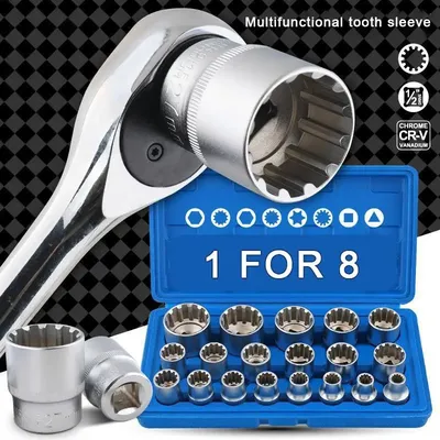 19Pcs Bit Kits 8-32mm Multi-zahn Muttern Torx Fahrzeug Reparatur Tool Kits Multifunktionale Auto Reparatur werkzeuge Hand Werkzeuge