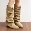 Kniehohe Damenstiefel mit spitzer Zehenpartie, flache Schuhe, Designer-Winter 2025, Wanderstiefel, Gothic, lässige Sportschuhe, Chelsea Botas Mujer