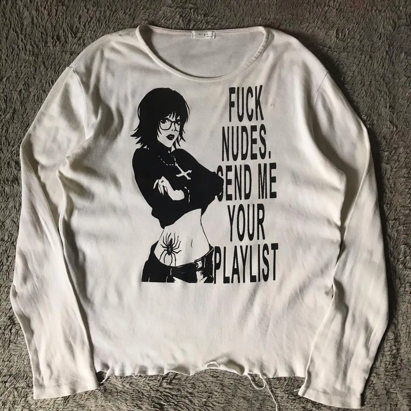 Y2K Straße Harajuku Cartoon Druck Weiß Langarm Punk Hip Hop T-shirt Mode Gothic Casual Reine Baumwolle Lose Tops Unisex