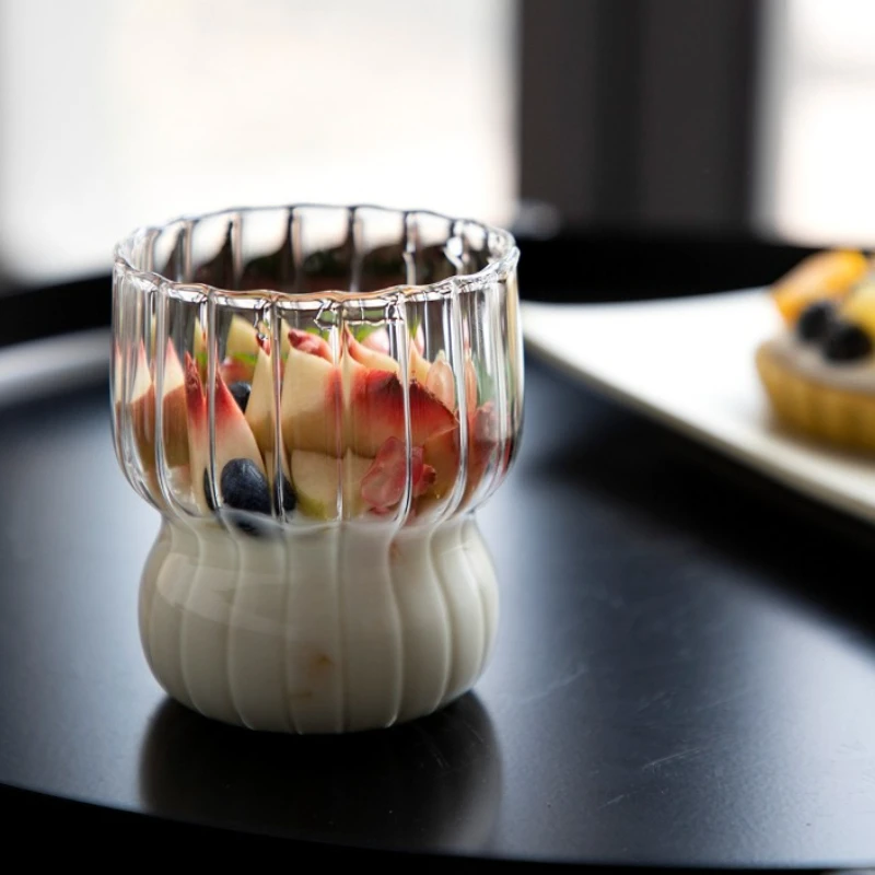 Milchkaffee-Glastassen, gerippte Trinkgläser, Glaswaren für Cocktail, Bier, Soda, Saft, Zuhause, Bar, Party, Geschenk Image