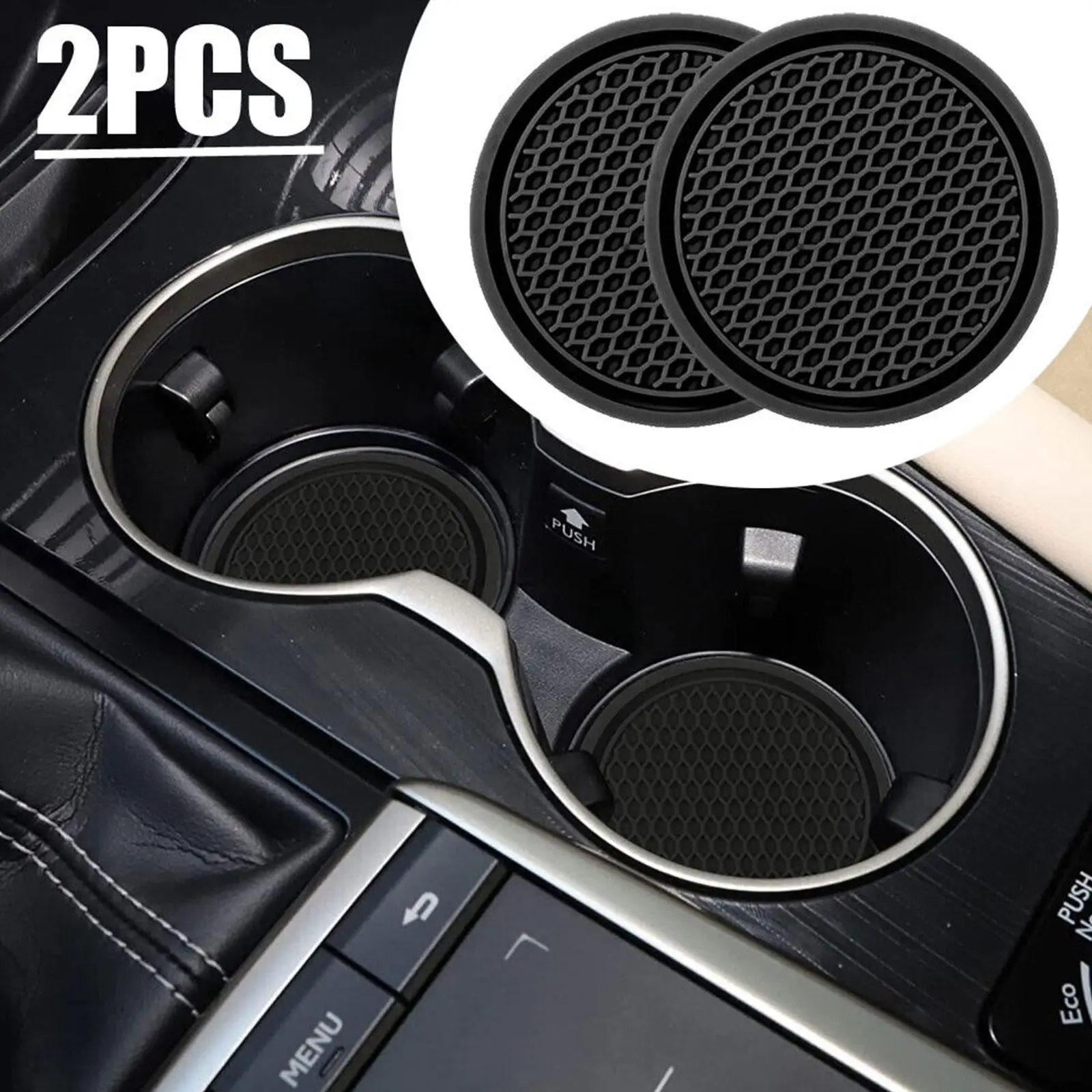 2 stücke Schwarz Auto Auto Tasse Halter Anti Slip Einsatz Untersetzer Pads Innen Zubehör Für Die Meisten Tassen Zubehör Anti-slip Matte Image
