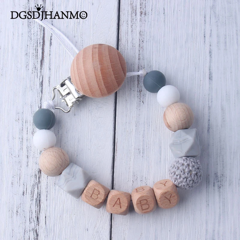 Baby Schnuller Clip Halter Kostenloser personalisierter Name Lebensmittel Silikon Zahnen mit Neugeborenes Geschenk Anti-Drop-Kette Image