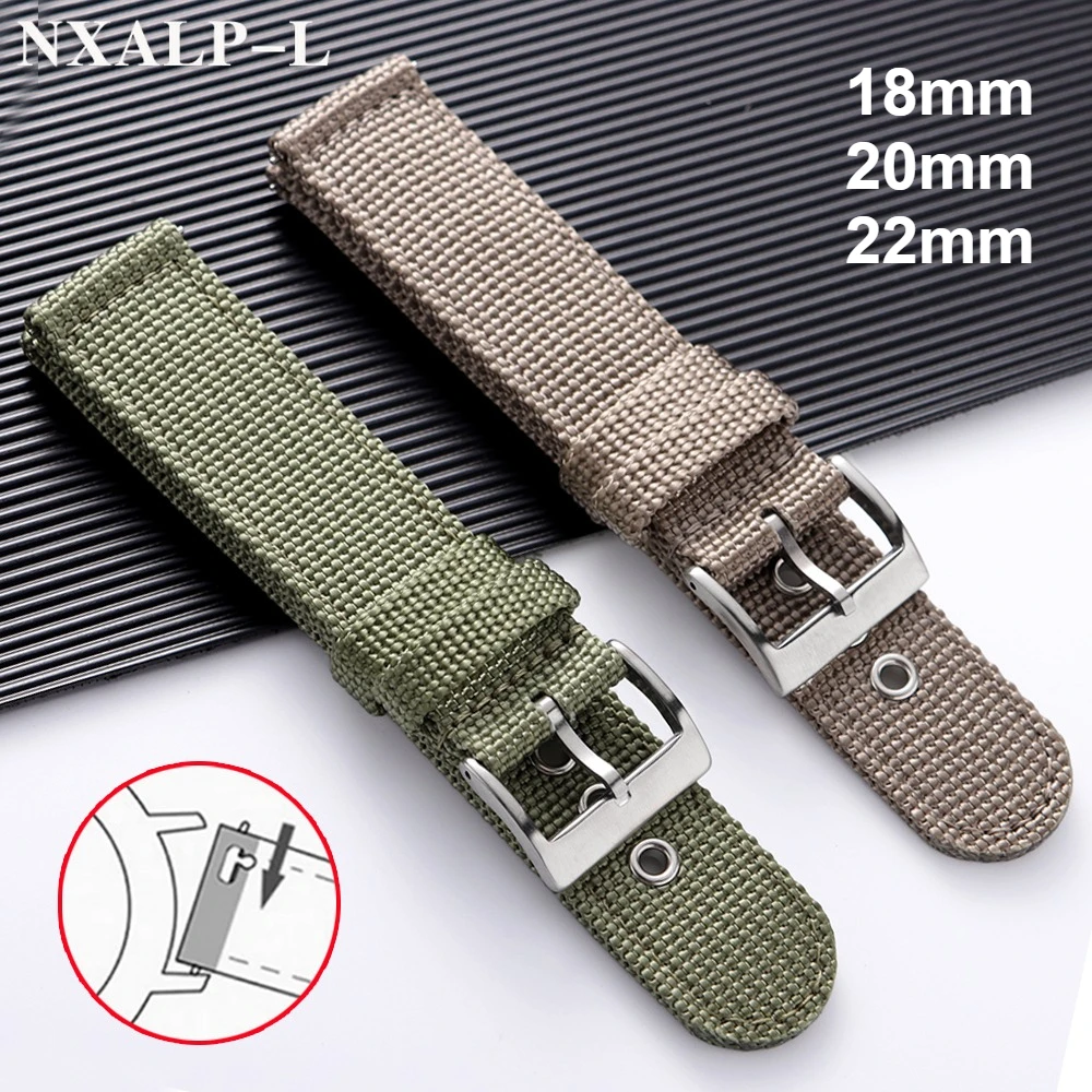 Hochwertiges Canvas-Uhrenarmband, 18 mm, 20 mm, 22 mm, für Omega, für Seiko, Nylonarmband, Damen und Herren, Militär-Sportarmband, Schnellverschluss Image