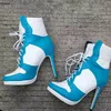 Olomm Mode Frauen Plattform Stiefeletten Stiletto High Heel Stiefel Runde Kappe Hübsche Sky-blau Casual Schuhe Frauen Plus UNS Größe 4-15
