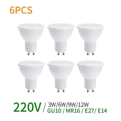 6PCS GU10 Led Bulb Light 220V MR16 Corn Lamp E27 Spot Light LED Bombilla Lampara E14 Bulb Home Lighting 3W 6W 9W 12W led bulb