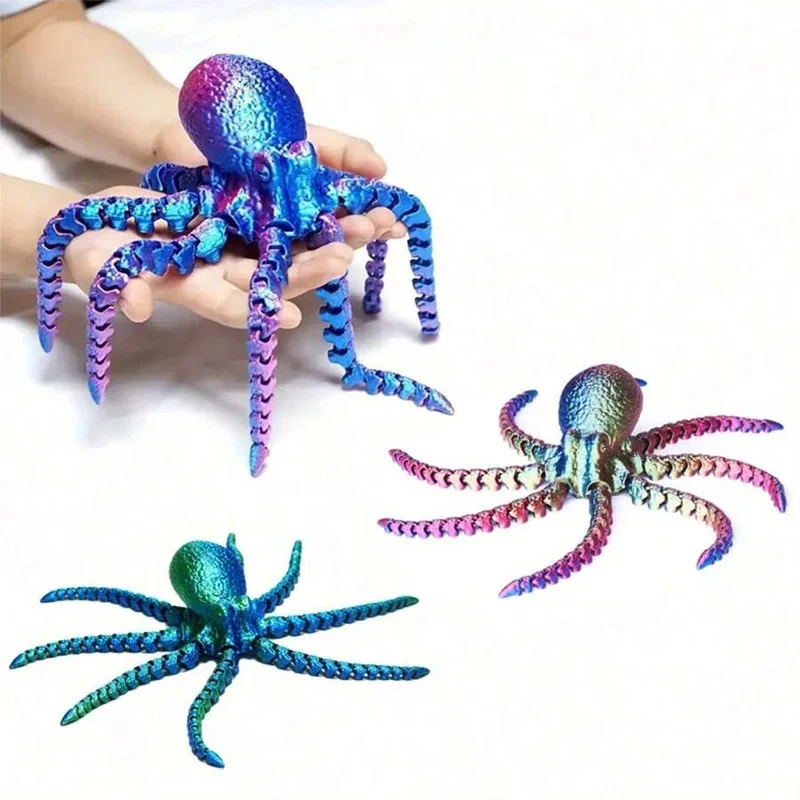 Lebhaftes 3D-gedrucktes Oktopus-Ornament mit beweglichen Gelenken, Aquarium-Ornament, Modell-Krake, geeignet für verschiedene dekorative Szenen Image