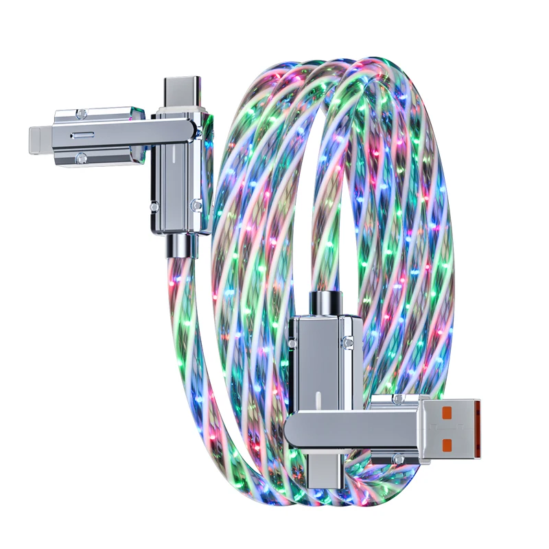 Neues mehrfarbiges LED-Schnellladekabel mit Sternenhimmel, 100 W LED-USB-Kabel, 4-in-1-Schnellladekabel aus Zinklegierung, Typ-C-USB-Datenkabel Image