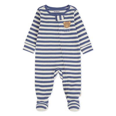 Schlafoverall HUGGIES BABYWEAR "HUGB FOOTED COVERALL", Baby, Gr. 2 (62), N-Gr, huggies vintage indigo, Jersey, Obermaterial: 100% Baumwolle, casual, Rundhals, Langarm Bündchen, Overalls, mit süßer Bärchenstickerei Image