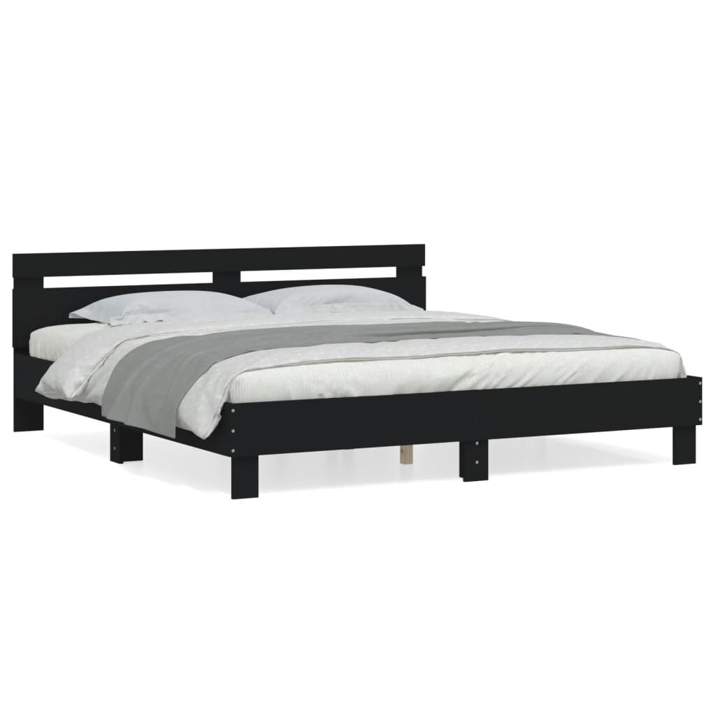 vidaXL Bettgestell mit Kopfteil Schwarz 160x200 cm Holzwerkstoff Image