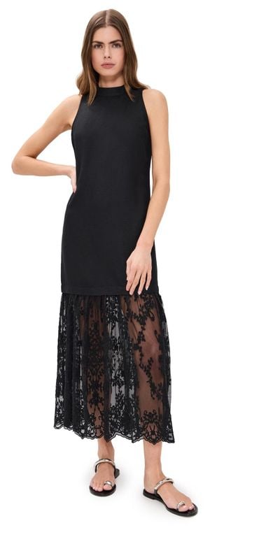 Marja Embroidery Mesh Combo Tank Dress - Black - Sea Dresses