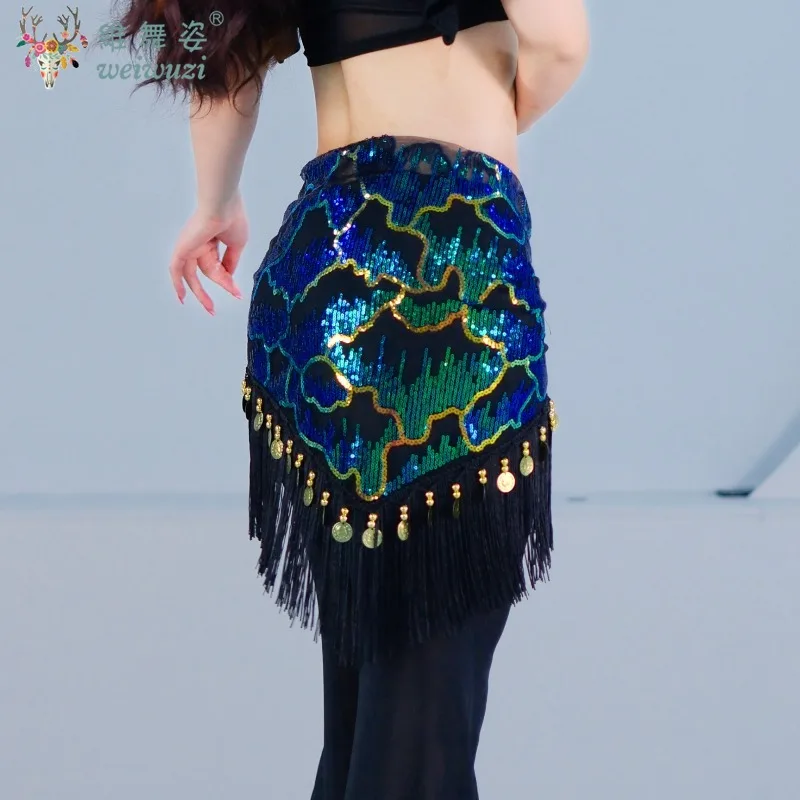 Elegante Bauchtanz Performance Pailletten Quaste Taille Hüfte Schal Dreieck Schal Weibliche Oriental Dance Praxis Wrap Rock Kleidung Image