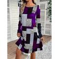 Damen Minikleid Etui-Kleid A Linie Kleid Figurbetontes Kleid Party Lässig Boho Party Hochzeitsgast Täglich Normale Passform Grafik Geometrisch Karomuster Langarm Rundhalsausschnitt Blau Purpur Grün