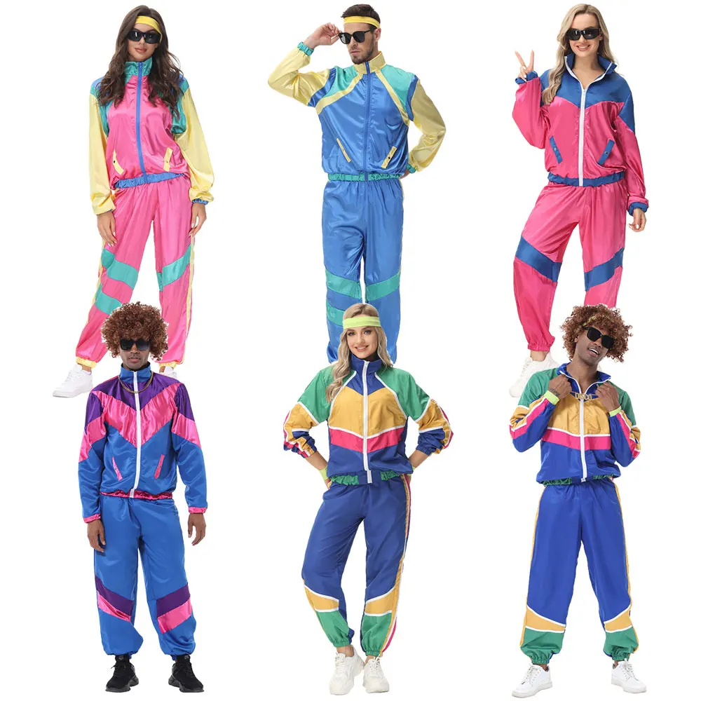 Halloween Paare Hippie Kostüme für Frauen Männlich Vintage 70er 80er Rock Disco Cosplay Outfits Hip Hop Disco Hippie Kostüm