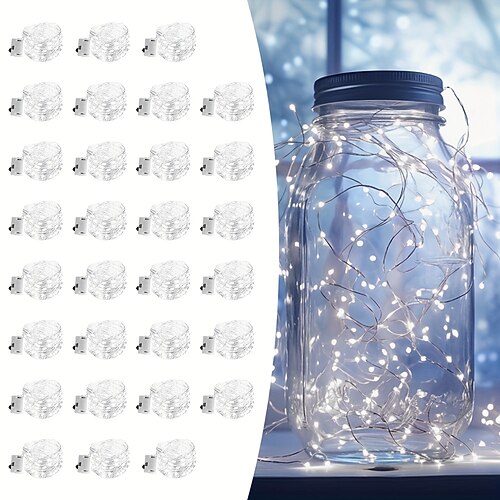 30 Stück 2M/7FT 20 LED Strahlen Feenlicht Lichterkette Halloween Valentinstag Hochzeitsfeier Innen-und Außenatmosphärische Dekolichter DIY Geschenke Dekoration Kupferdraht Lichterkette LR44 3 Image