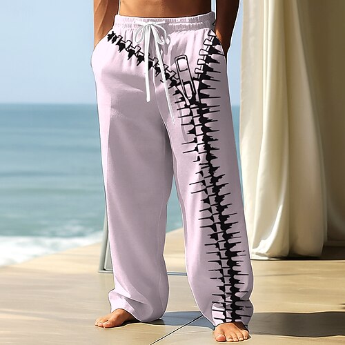 Herren Optische Täuschung Reisverschluss Hose Freizeithose Baggy-Hosen Mittlere Taille Mode Outdoor Streetwear Urlaub Elastischer Kordelzug in der Taille Leinenähnliche Hose mit Taschen Frühling Image