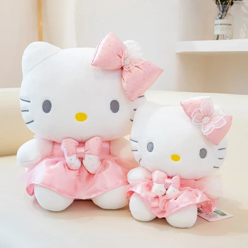 25/33 cm mit Etikett Kawaii Hello Kitty Plüschpuppe rosa Schleife Tüllrock Design kuschelig weiches Stofftier für Mädchen Geburtstagsgeschenk Frau