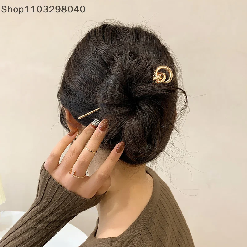 2022 neue Koren Haar Haarnadeln für Frauen Gold Gabel Disk Haarspange Clip Haar Sticks One-charakter Hochzeit Kopfbedeckung haar Zubehör Image