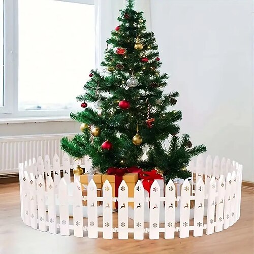 19/22/30/35/40 Stück weiße Hirsche Schneeflocken-Weihnachtsbaum-Zaundekoration, einfache Montage, stabile Lattenzaunpfosten aus Kunststoff für den Innen- und Außenbereich, Feiertags-, Garten- und