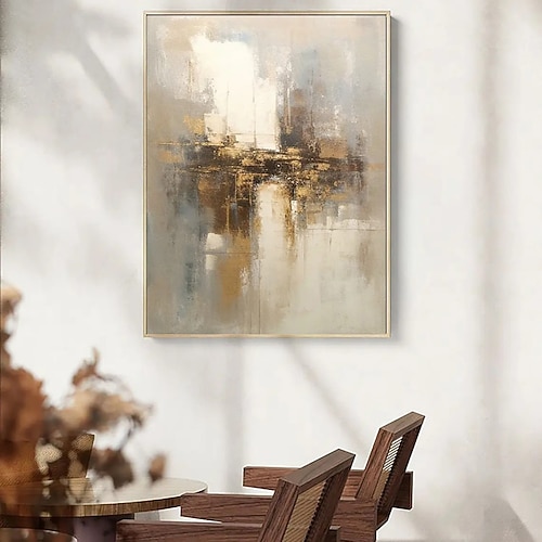 handgemachtes goldbeiges Ölgemälde auf Leinwand abstrakte Textur dekorative Poster große Wandkunst Goldfolie Bilder moderne Wohnkultur Wohnzimmer Büro Geschenk kein Rahmen