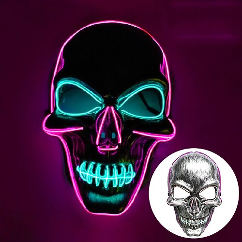 1 pc 2517cm halloween kalt licht linie schädel leuchtende maske party led schädel maske horror und seltsame dekorative prop aa batterie box Image