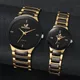1/2 pièces mode Couple montres de luxe femmes montre à Quartz hommes montres d'affaires bracelet en acier noir mâle analogique montre à Quartz