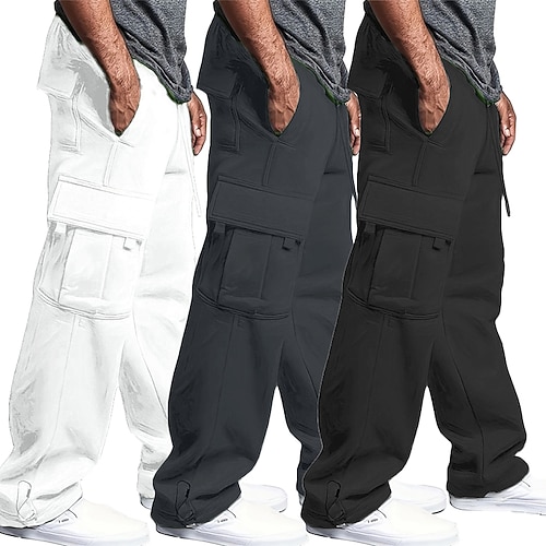 Mehrfachpackungen 3er-Pack Herren Weiß Rot Pink Jogginghose mit weitem Bein Hose Kordelzug Elastischer Bund Einfach Urlaub Alltagskleidung Polyester Frühling Image