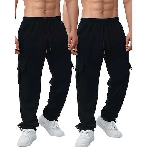 Mehrfachpackungen 2St Herren schwarzdunkelgrau Jogginghose Cargo-Jogginghose Kordelzug Elastischer Bund Einfach Urlaub Alltagskleidung Polyester Herbst Image