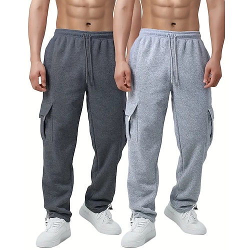 Mehrfachpackungen 2St Herren schwarzdunkelgrau Jogginghose Cargo-Jogginghose Kordelzug Elastischer Bund Einfach Urlaub Alltagskleidung Polyester Herbst Image