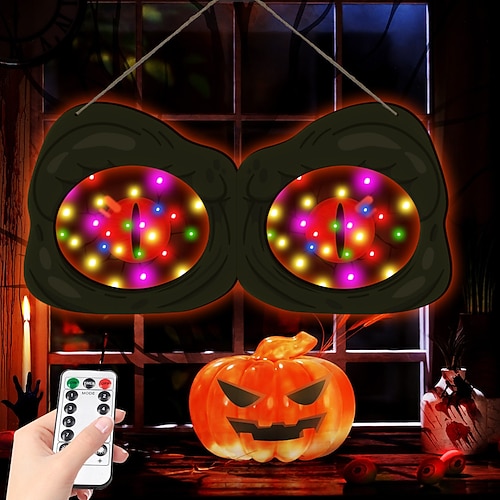 Halloween-Dekorationen, gruselige Augenlichter, 53,3 cm große hölzerne Halloween-Fensteraugenlichter mit 8 Farbmodi und USB-/Batteriebetrieb für Zuhause, Wand, Fenster, Bäume, Halloween-Dekor Image