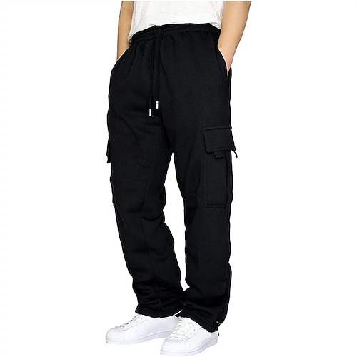 Herren Cargo-Jogginghose Jogginghose Hose Kordelzug Tasche Elastischer Bund Einfach Komfort Sport im Freien Täglich Mode Lässig Schwarz Weiß Mikroelastisch Image