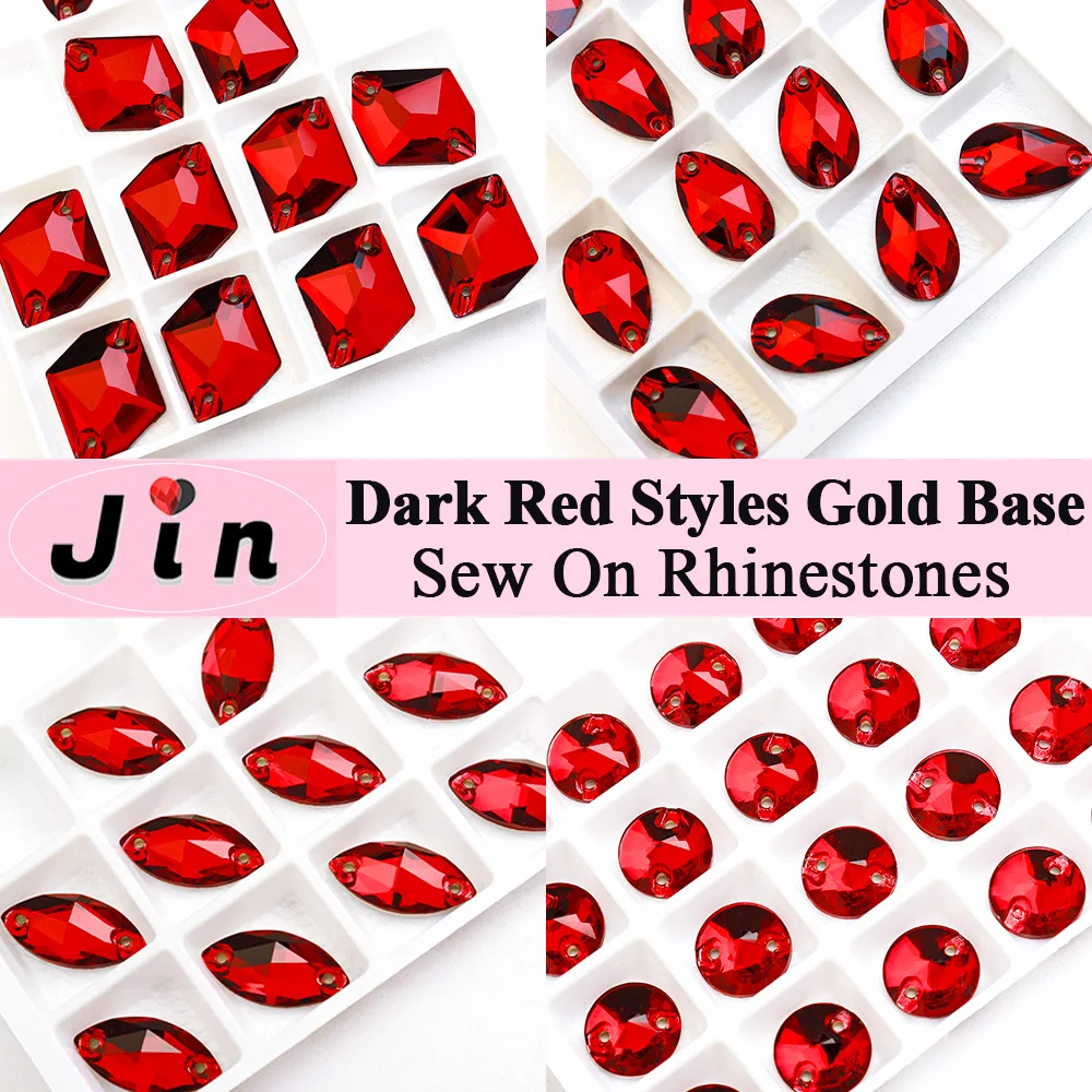 Jin Red AAAAA K9 Glass Mix Size Sew On Rhinestones Strass Crystal Diamond Flatback Sewing Stones for Crafts Clothes Accessories
