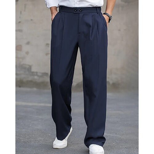 Herren Anzughose Hose Chinos Stoffhosen Tasche Knöpfe Einfach Komfort Formell Party Arbeit Mode Klassicher Stil Schwarz Marineblau Mikroelastisch Image