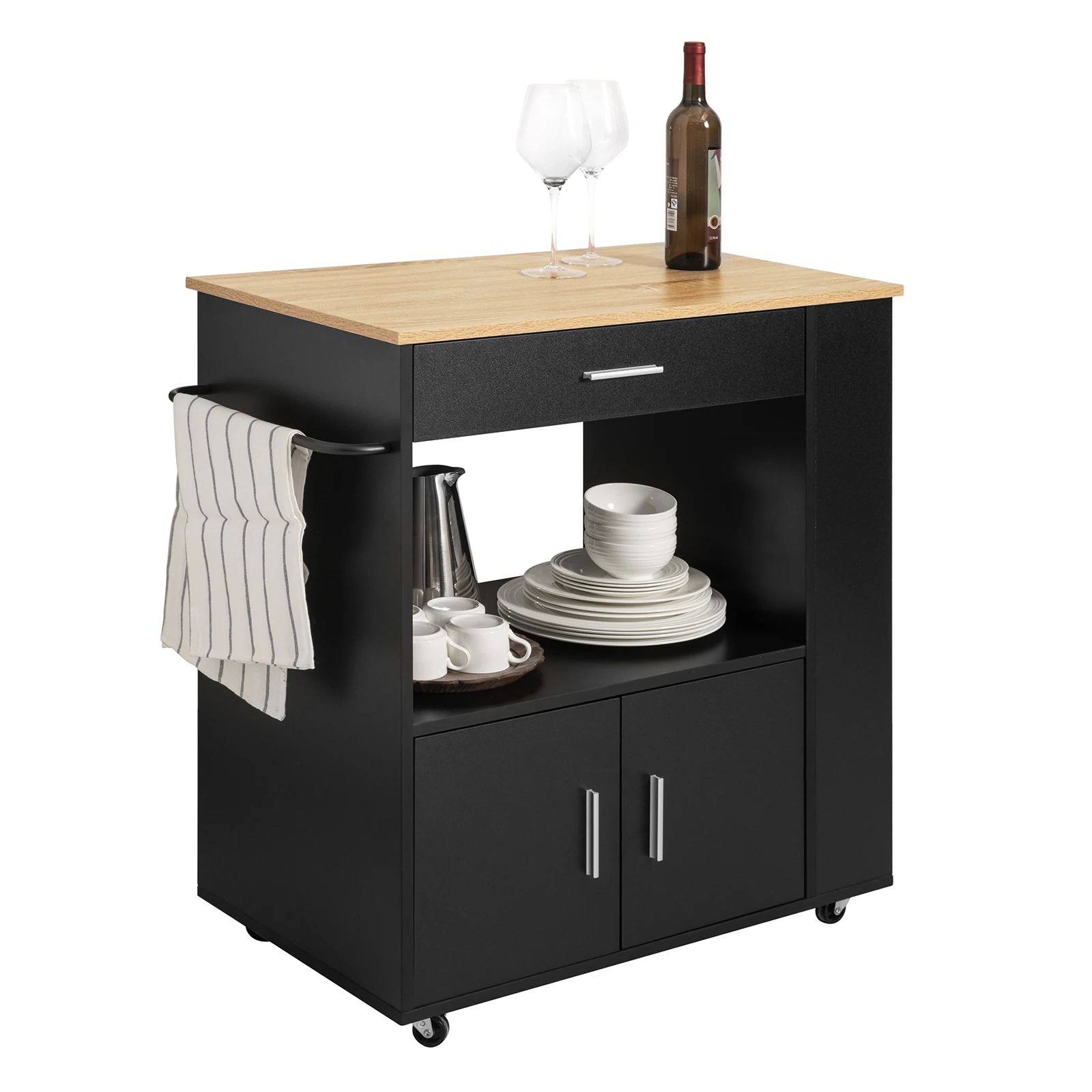 SoBuy FKW113 Servierwagen Küchenwagen schmal Kücheninsel auf Rollen Mikrowellenschrank Rollwagen Für Küche