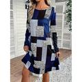 Damen Minikleid Etui-Kleid A Linie Kleid Figurbetontes Kleid Party Lässig Boho Party Hochzeitsgast Täglich Normale Passform Grafik Geometrisch Karomuster Langarm Rundhalsausschnitt Blau Purpur Grün