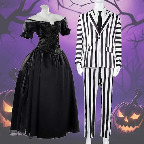 Paare Lydia Deetz Zombie-Bräute Halloween-Gruppen-Paarkostüme Gruseliges Kostüm Erwachsene Herren Damen Halloween Karneval Party Leistung Maskerade Einfache Halloween-Kostüme Verkleiden Image