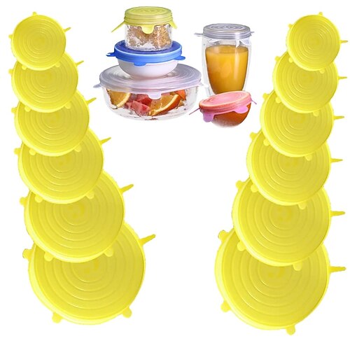 12 Stück Silikon-Stretchdeckel, wiederverwendbare luftdichte Frischhaltefolien, Silikon-Frischhaltedeckel für Schüsseln, Tassen, Behälter, Lebensmittelaufbewahrung Image