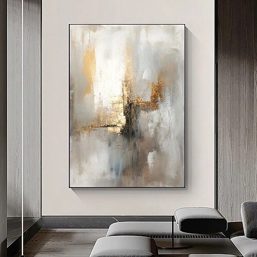 handgemachtes goldbeiges Ölgemälde auf Leinwand abstrakte Textur dekorative Poster große Wandkunst Goldfolie Bilder moderne Wohnkultur Wohnzimmer Büro Geschenk kein Rahmen