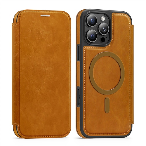 Handy Hülle Handyhüllen Für iPhone 17 Pro Max 17 Air 16 15 14 Pro Max Plus 16e 13 12 Pro Max Magnetische Adsorption Flip-Cover Unterstützt kabelloses Laden Kartenfach Stoßfest TPU PC PU-Leder Image