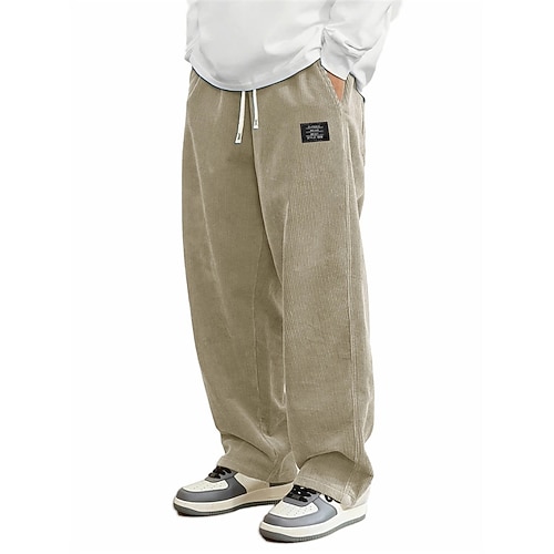 Herren Hose Cordhose Freizeithose Kordelzug Tasche Elastischer Bund Einfach Komfort Sport im Freien Täglich Mode Lässig Blau Dunkelbraun Mikroelastisch Image