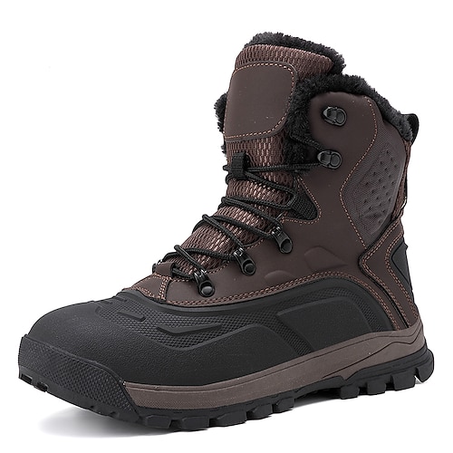 Braune wasserdichte Winter-Wanderstiefel für Herren mit Fellfutter – rutschfeste Outdoor-Trekkingstiefeletten für kaltes Wetter und Camping Image