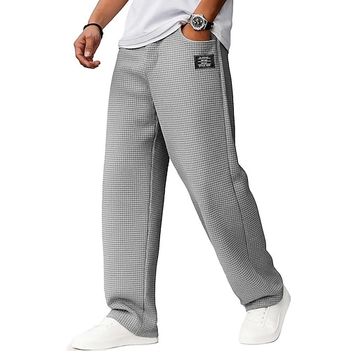 Herren Jogginghose Hose Waffelhose Kordelzug Tasche Elastischer Bund Einfach Komfort Sport im Freien Täglich Mode Lässig Dunkelbraun Schwarz Mikroelastisch Image