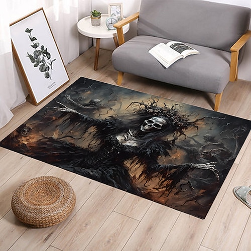 Halloween-Bodenmatte mit gruseligem Geistermuster, Flanell, rutschfester dekorativer Teppich für den Hauseingang, das Badezimmer und das Schlafzimmer Image