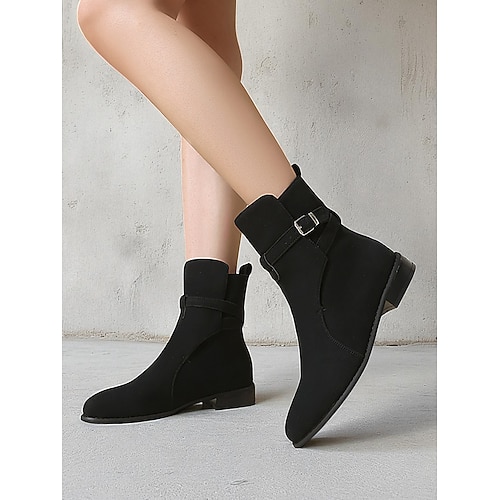 Dunkelbraune Damenstiefeletten – klassische flache Freizeitstiefel mit Schnallenriemen für Herbstoutfits, Shopping und den Alltag Image