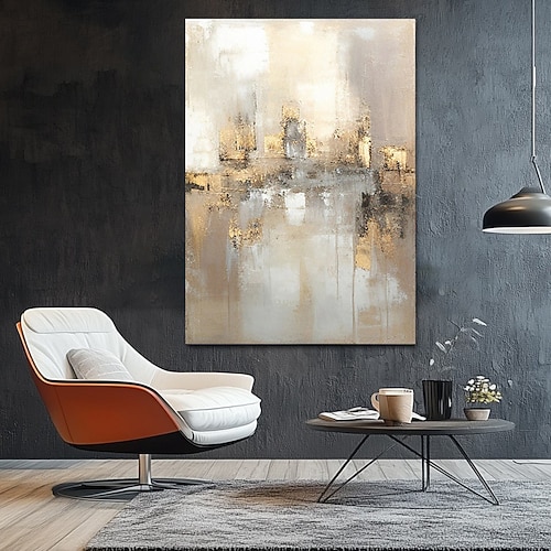 handgemachtes goldbeiges Ölgemälde auf Leinwand abstrakte Textur dekorative Poster große Wandkunst Goldfolie Bilder moderne Wohnkultur Wohnzimmer Büro Geschenk kein Rahmen