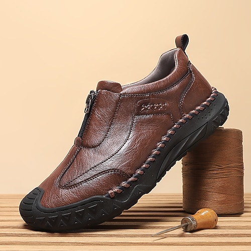 Braune Herren-Schlupfschuhe mit rutschfester Sohle, bequeme Outdoor-Wanderhalbschuhe für Arbeit und Reisen Image