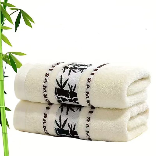 2-teiliges Badetuchset aus Bambus, weiche Handtücher mit Blattmuster für den Heimgebrauch, ideales Geschenk für Freunde, luxuriöse und saugfähige Handtücher aus Bambusfasern Image