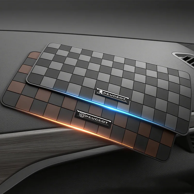 Tapis de rangement antidérapant à carreaux pour voiture Peugeot, tapis de rangement pour tableau de bord automobile, pour Peugeot 107 408 4008 308 3008 5008 508 2008 208 301 106 205 307