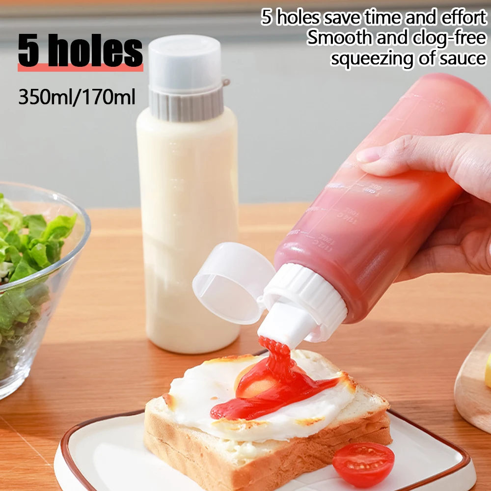 350 ml 5 Löcher Gewürz Squeeze Flasche Küche Ketchup Senf Flasche Klare Mayonnaise Honig Spender Sauce Lagerung enthalten Image