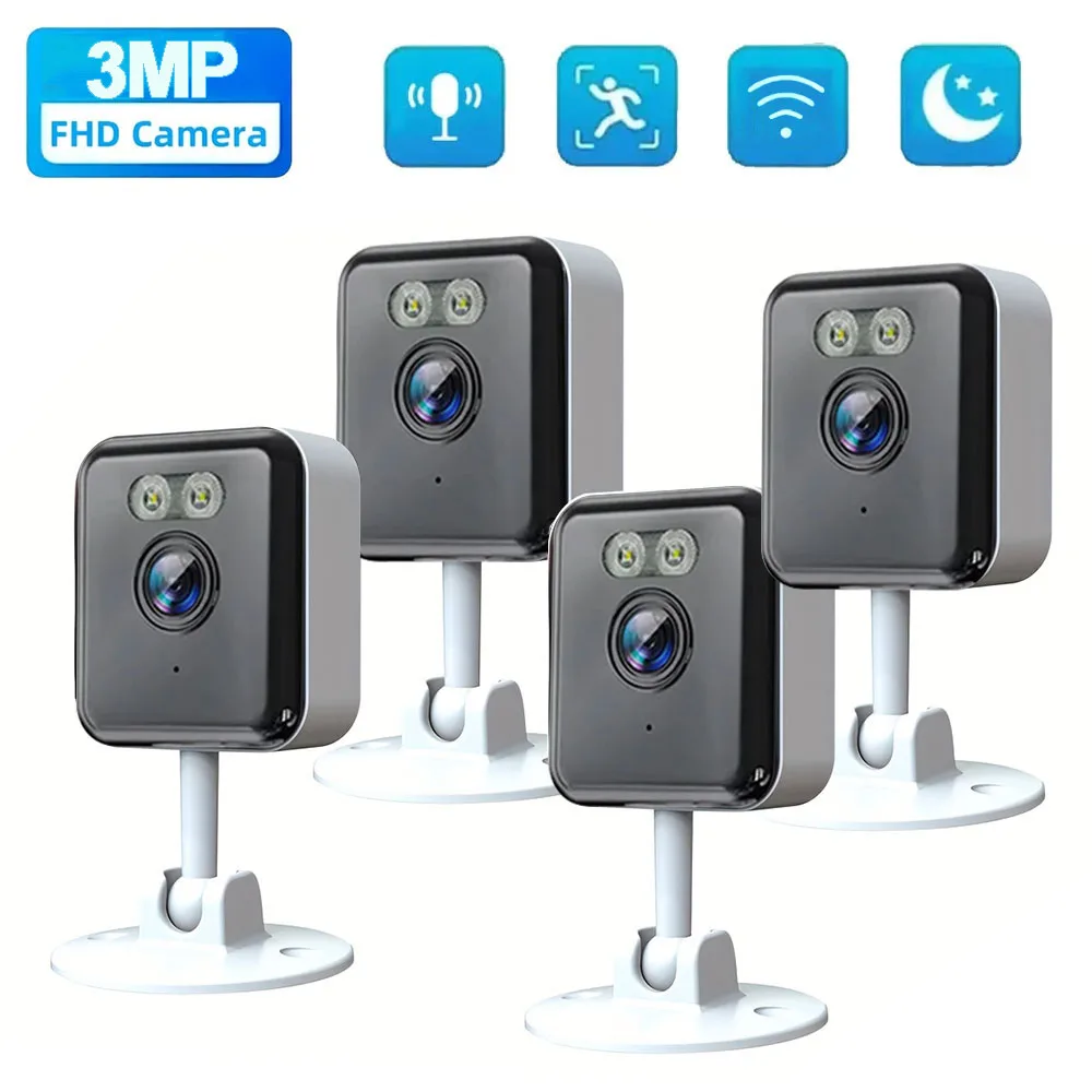 Mini Cube WiFi-Überwachungskamera für den Innenbereich, 3 MPP, IP-Kamera mit Zwei-Wege-Audio, Nachtsicht, Bewegungserkennung für Babys, Haustiere, Zuhause, 1–4 Stück Image